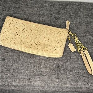Coach Beige Wristlet with Gold Chain